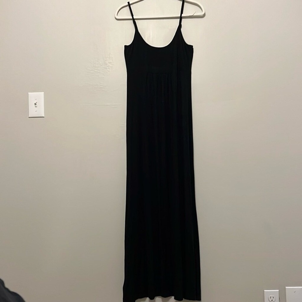 Calvin Klein Black Pintuck Pleated Maxi Dress Womens 2 Spaghetti Strap Jersey